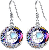 wholesale 925 Sterling Silver Moonstone & Crystal Sun Moon Dangle Earrings for Women, Hypoallergenic Gift for Wife Mom Friends-Sun and Moon Earrings-B
