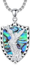 wholesale 925 Sterling Silver Abalone Shell Saint Michael and Saint Jude Shield Pendant Necklace -0-0