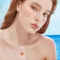wholesale 925 Sterling Silver Orange Opal Starfish Pendant Necklace Sea Life Jewelry for Women Girls 45cm Chain Length-0-1