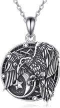 wholesale 925 Sterling Silver Raven Moon Star Pendant Norse Viking Necklace Gothic Jewelry for Men Women Gifts-0-0