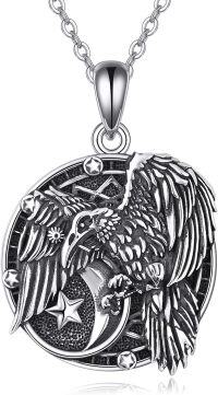 wholesale 925 Sterling Silver Raven Moon Star Pendant Norse Viking Necklace Gothic Jewelry for Men Women Gifts-Raven