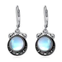 wholesale 925 Sterling Silver Black Plated Vintage Moonstone Drop Earrings For Women-Moonstone