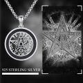 wholesale 925 Sterling Silver Black Enamel Pentagram Necklace for Women and Men-0-3