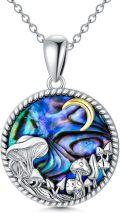 wholesale 925 Sterling Silver Round Mushroom and Leaf Pendant Necklaces for Women Girls Gifts Blue Abalone Shell Gemstone Jewelry Set 43cm Chain Length-0-0