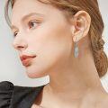 wholesale 925 Sterling Silver Turquoise & Moonstone Feather Drop Earrings-0-2