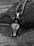 wholesale 925 Sterling Silver Elephant Pendant with Black Onyx Stone Chain Necklace for Men Women  45cm Length-0-1