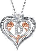 wholesale Sterling Silver Rose Pendant Necklace A Z Initial Letter Heart Jewelry for Women Valentine Mother s Day Birthday Gifts for Her-0-0