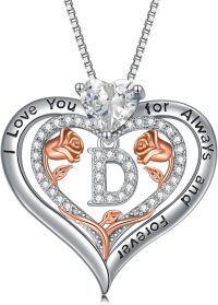 wholesale Sterling Silver Rose Pendant Necklace A Z Initial Letter Heart Jewelry for Women Valentine Mother s Day Birthday Gifts for Her-Letter D