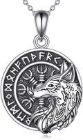 wholesale 925 Sterling Silver Wolf Head Pendant Necklace Norse Runes Viking Jewelry for Men Women Gifts-0-0