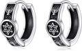 wholesale 925 Sterling Silver Black Star & Hexagram Hoop Earrings for Men - Vintage Gothic Punk Style-0-0