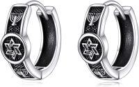 wholesale 925 Sterling Silver Black Star & Hexagram Hoop Earrings for Men - Vintage Gothic Punk Style-Star of David