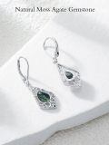 wholesale 925 Sterling Silver Teardrop Moss Agate Filigree Dangle Leverback Earrings for Women Gift Ideas-0-2
