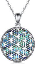 wholesale 925 Sterling Silver Round Flower of Life Necklace with Abalone Shell and Turquoise Stone Inlay-0-0