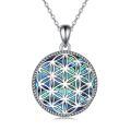 wholesale 925 Sterling Silver Round Flower of Life Necklace with Abalone Shell and Turquoise Stone Inlay-0-0