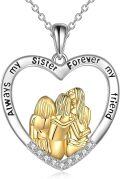 wholesale 925 Sterling Silver Heart-Shaped Sister Necklace with Three Sisters Pendant - Always My Sister Forever My Friend - Nickel-Free, Lead-Free Gift for Christmas, Birthday, New Year-0-0