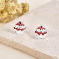wholesale 925 Sterling Silver Cupcake Stud Earrings with Red Glitter Topper and White Frosting Design-0-3