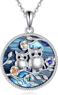 wholesale 925 Sterling Silver Owl Family Pendant Necklace with Abalone Shell and Multi-Colored Stones - Unique Gift for Animal Lovers-owl
