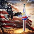 wholesale 925 Sterling Silver Bald Eagle Cross with American Flag Design Pendant Necklace for Men & Women-0-5