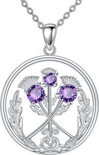 wholesale 925 Sterling Silver Purple Crystal Thistle Flower Circle Pendant Necklace for Women Mother's Day Gifts-Scottish Thistle
