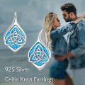 wholesale 925 Sterling Silver Blue Opal Celtic Trinity Knot Leverback Earrings Triquetra s for Women-0-5