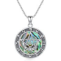 TOUPOP Sterling Silver Abalone Celtic Knot Pentagram Zodiac Constellation Necklace-undefined