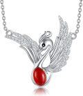 wholesale 925 Sterling Silver Red Coral Phoenix Pendant Necklace s for Women Girls-0-0