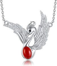 wholesale 925 Sterling Silver Red Coral Phoenix Pendant Necklace s for Women Girls-Carnelian Phoenix