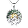 wholesale 925 Sterling Silver Mountain Sunrise Moss Agate Oval Pendant Necklace Two Tone-0-0