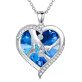 TOUPOP Sterling Silver Blue Crystal Mother And Children Hands Heart Necklace-0-0