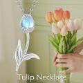 wholesale 925 Sterling Silver Blue Opal Tulip Pendant Necklace for Women-0-1