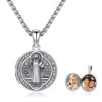 wholesale 925 Sterling Silver St Benedict Mirror Photo Locket Necklace-St Benedict (Locket)