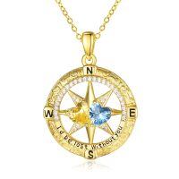 wholesale 925 Sterling Silver Compass Pendant with Birthstones for Women-11-12-Nov-Dec