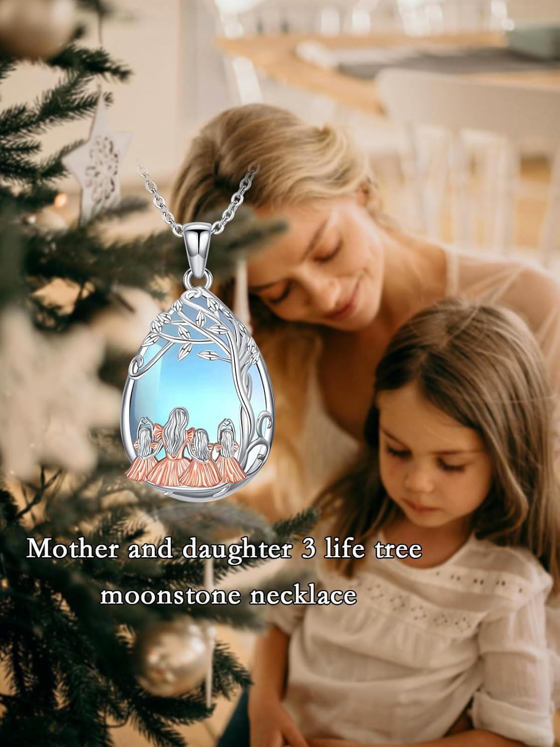 wholesale 925 Sterling Silver Blue Moonstone Family Tree Pendant Necklaces for Women Girls Mothers Day Gift-0-5