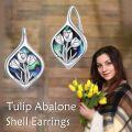 wholesale 925 Sterling Silver Tulip Flower Abalone Shell Leverback Earrings s for Women Girls-0-5