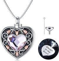 wholesale TOUPOP Rose Flower Urn Necklace For Ashes Heart Crystal Cremation Jewelry For Ashes Flower Memorial Necklace For Girls Women Human Ashes Sterling Silver Urn Necklace For Ashes (pink) -undefined