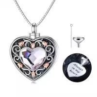 TOUPOP Sterling Silver Rose Flower Urn Necklace with Crystal for Ashes-undefined