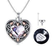 TOUPOP Sterling Silver Rose Flower Urn Necklace with Crystal for Ashes-undefined