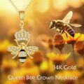 wholesale 14K Gold Queen Bee Pendant Necklace with Crystal Crown and Honeycomb Design for Women's s-0-5