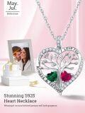 wholesale S925 Sterling Silver White Gold Plated 1Ct Emerald & 1Ct Ruby Tree of Life Heart Pendant Necklace for Women, Love Gifts-0-2