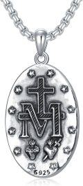 wholesale 925 Sterling Silver Saint Margaret Mary Pendant Necklace with Chain 3D Relief Design for Women Men Catholic  (Silver)-0-1