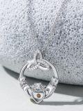 wholesale 925 Sterling Silver Claddagh Heart Pendant with Cubic Zirconia and Tiger Eye Stone Christian Faith Jewelry for Women-0-1