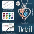 wholesale 925 Sterling Silver Rose Heart Birthstone Necklace for Women Flower Infinity Love Pendant Jewelry for Mom Wife Her Anniversary Christmas Mothers Day Gift-0-4