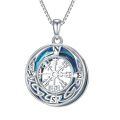TOUPOP Sterling Silver Viking Compass Necklace Celtic Knot Jewelry-0-0