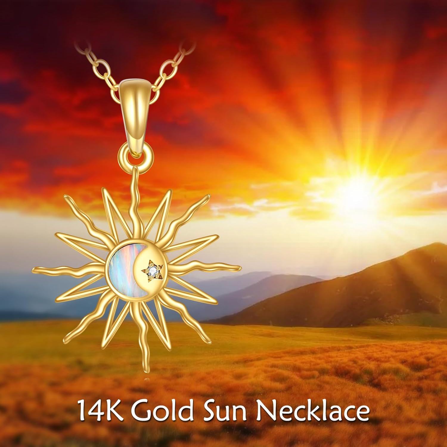 wholesale 14K Gold Opal Moonstone Starburst Pendant Necklace for Women-0-5