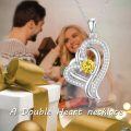 TOUPOP Sterling Silver Topaz Double Heart Pendant Necklace-0-2