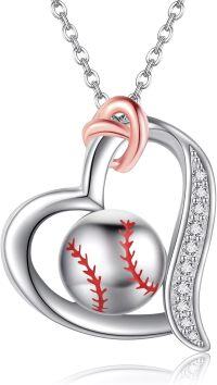 wholesale 925 Sterling Silver Baseball Love Sport Ball Pendant Necklace for Women-Baseball heart