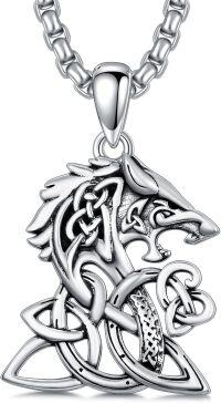 wholesale 925 Sterling Silver Wolf Head Triquetra Celtic Knot Pendant Necklaces for Men & Women-Celtic Wolf
