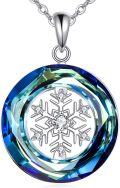 wholesale 925 Sterling Silver Blue Crystal Snowflake Pendant Necklace for Women Christmas Gifts-0-0