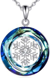 wholesale 925 Sterling Silver Blue Crystal Snowflake Pendant Necklace for Women Christmas Gifts-Snowflake-Blue Crystal