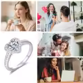 TOUPOP Sterling Silver Moissanite Heart Halo Engagement Ring-0-4